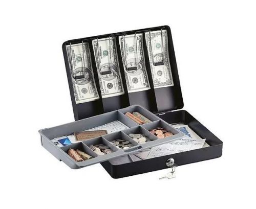 New SentrySafe Deluxe  Cash Money Coin Bills Box Lock Tray Security Locking Key