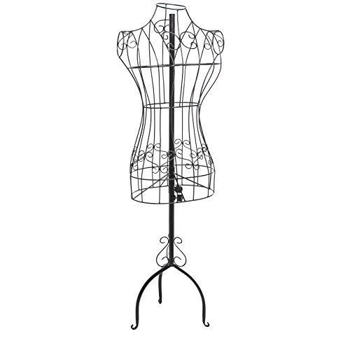 Designers Black Metal Adjustable Height Wire Frame Dress Form Display Stand with