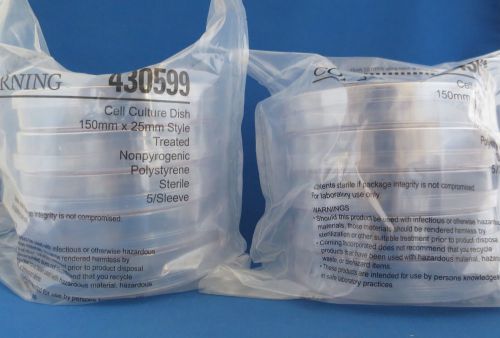 Qty/10 corning 150 x 25mm petri dishes w/ lids tc-treated ps disposable 430599 for sale