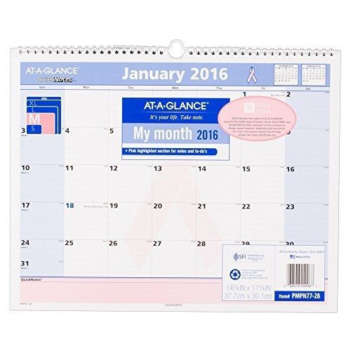 At-A-Glance AT-A-GLANCE Monthly Wall Calendar 2016, Beast Cancer Awareness, Pink