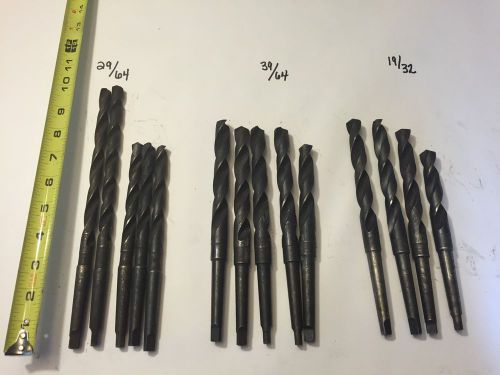 Lot of 14 Drill Bit   19/32&#034; ,29/64&#034; ,39/64&#034;   #1 Morse Taper High Speed Steel