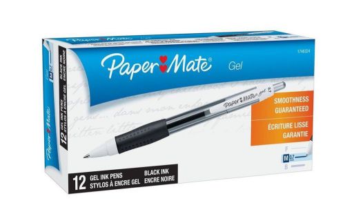 Paper Mate 1746324 Retractable Gel Ink Pens, Medium Point 0.07mm, Black, 12-Pack