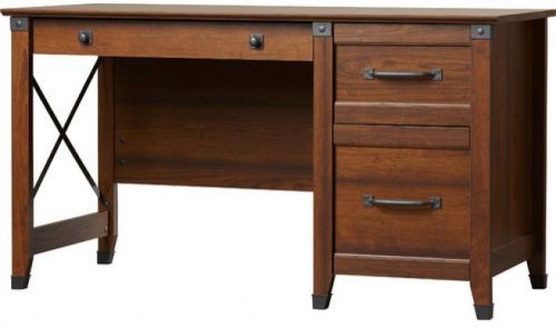 Contemporary Two Drawer Storage Computer Desk Home Office Furniture Cherry