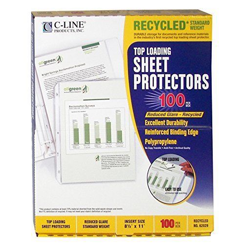 C-Line Recycled Standard Weight Polypropylene Top Loading Sheet Protectors, New