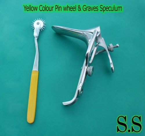 Graves Vaginal Speculum Lrage &amp; Yellow Colour Pin wheel Gynecology Instrument