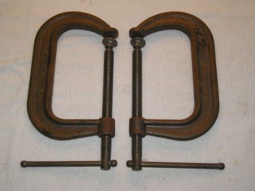 Pair Hargrave No 400 Deep Throat C Clamp 6&#034; Drop Forged U.S.A.