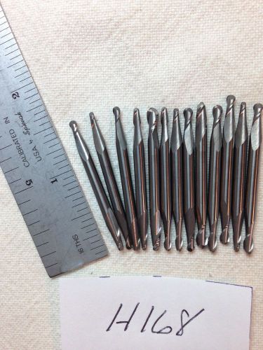 13 NEW 3 MM SHANK CARBIDE END MILLS. 2 FLUTE. DOUBLE END. BALL. USA MADE {H168}