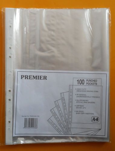 New 100 x A4 Clear BUDGET Low Cost PUNCHED POCKETS, Top Opening Wallets, folders