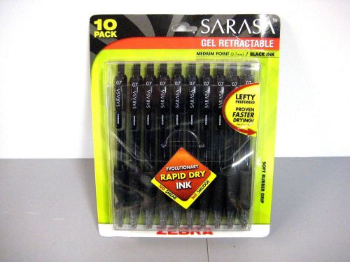 Sarasa Zebra 10 Pack Gel Retractable Pens 0.7mm Medium Black Rapid Dry Free Ship