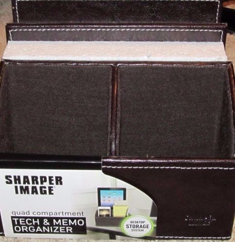 SHARPER IMAGE Quad Compartment Leather Tech &amp; Memo Organizer Desktop Storage