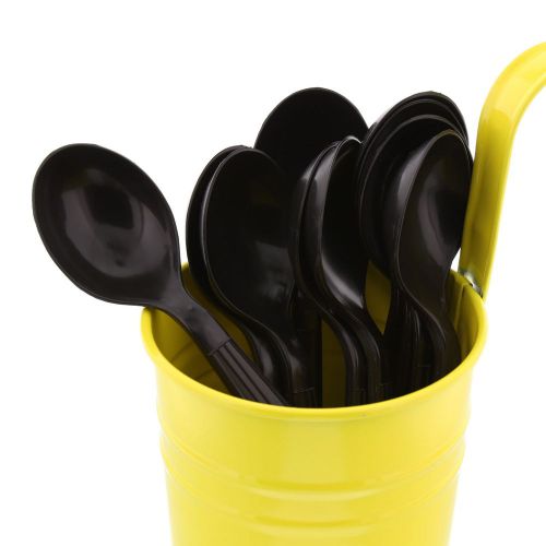 CiboWares Heavy Weight Black Plastic Disposable Soup Spoons, Pack of 100