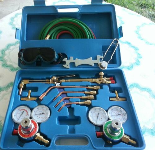 Victor type gas welding &amp; cutting kit portable acetylene oxygen torch w/ case for sale