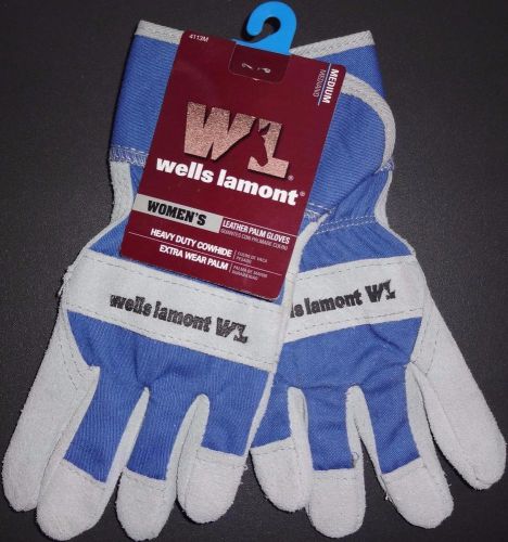 Wells lamont work gloves; hvy duty cowhide-reinfrcdpalm-blue womens 4113m-medium for sale