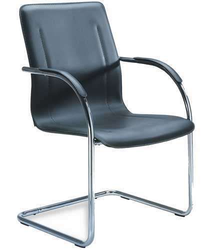 CONFERENCE CHAIRS Modern Office Room Guest Sled Side Black Leatherette &amp; Chrome