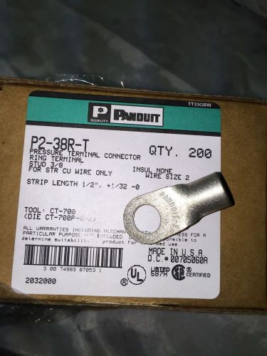 PANDUIT #2 AWG P2-38R-T, RING TERMINAL, 1 Hole, 3/8 Stud (LOT of 10)