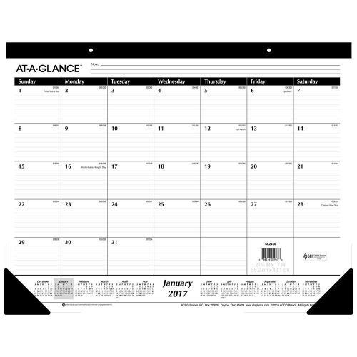 AT-A-GLANCE Desk Pad Calendar 2017 Monthly Ruled 21-3/4 x 17&#034; (SK24-00) 1-Pack