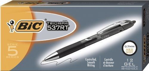 BIC Triumph 537RT Retractable Gel Pen, Medium Point Pen, 0.7mm, Black, 12 - Box