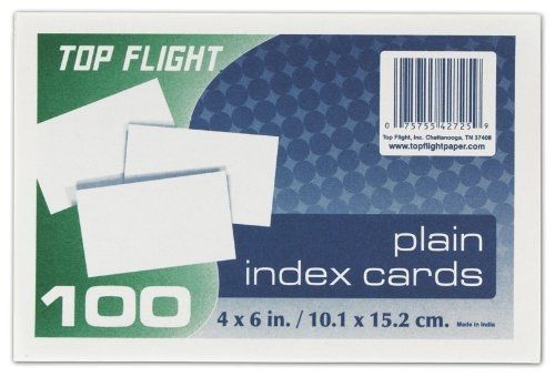 Top Flight Index Cards, Unruled, 4 x 6 Inches, White, 100 Cards per Pack