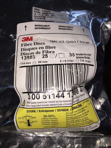 3m fibre disc 785c gl quick change,  4.5&#034; dia, 36 grit quantity 25 for sale