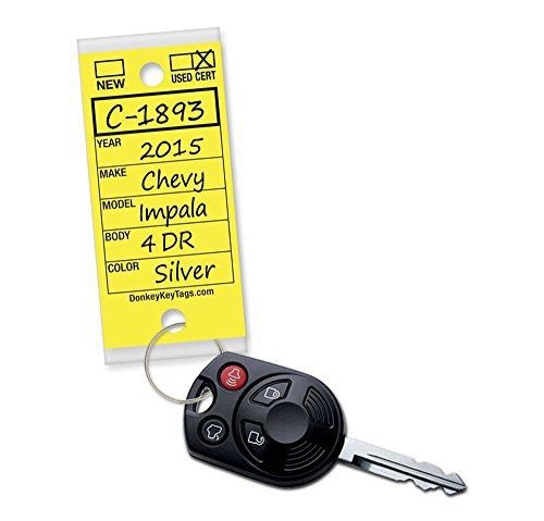 Donkey Key Tags, Self-Protecting (250 Tags Per Box with Metal Rings) (Yellow)