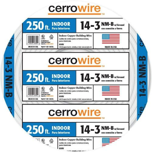 New 250 Ft. Copper Pre-Cut Length 14/3 NM-B Indoor Residential Electrical Wire