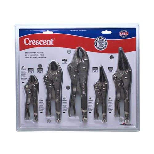 Crescent CLP5SET 5 PC-5&#034;,7&#034;,10&#034; Curved Jaw, 6&#034;, 9&#034; Long Nose, Locking Pliers