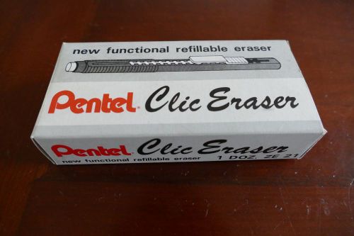 Pentel Clic Eraser Grip, Retractable Eraser, Blue Barrel, Box of 12 ZE21 NOS