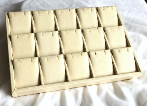Professional Ivory Leather Pendant/ Earring Tray Block Display with 15 Slot Used