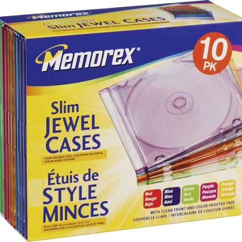 Memorex 10-pack CD Slim Jewel Cases 5mm  - Assorted Colors