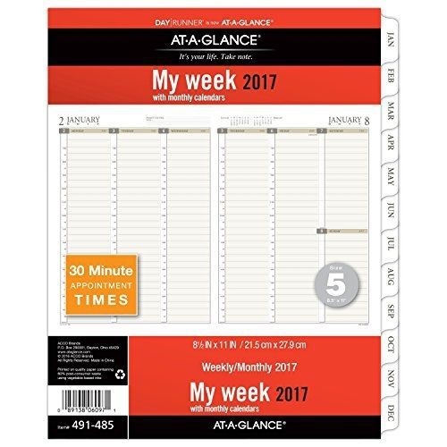 At-a-glance day runner weekly / monthly planner refill 2017, loose-leaf, 8-1/2 x for sale