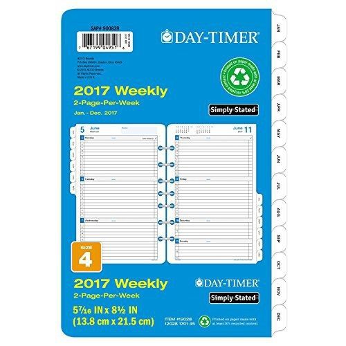 Day-Timer Weekly Planner Calendar Refill 2017, Two Page Per Week, Loose Leaf,