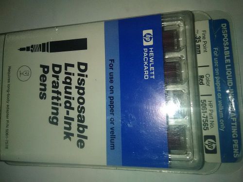 1 box of 4 New, Sealed Red .35mm Genuine HP Disposable Drafting Pens for Paper