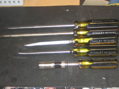 Lot Of 4 Vintage Stanley 100 Plus Screw Drivers Plus Hex O Matic Tool
