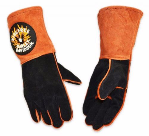 Harley davidson welding gloves -tan &amp; black cowhide leather kevlar stitched l/xl for sale
