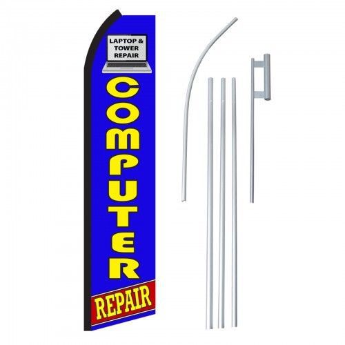 2 Computer Repair Flags Swooper Feather Sign Banners 15&#039; Kit made USA blue (two)
