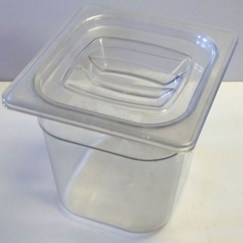 1/6 clear polycarbonite commercial 6&#034; deep food pan NSF storage container + LID