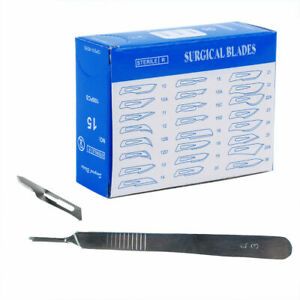 Stainless Steel Scalpel Handle + 100pcs Surgical Scalpel Sterilized Blades 15#