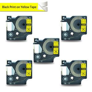 5PK 18490 IND Flexible Nylon Label for Dymo Rhino 4200 Black on Yellow Tape 1/2&#034;