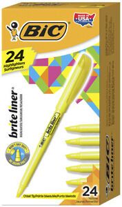 BIC Brite Liner Chisel Tip Pocket Style Highlighter, Yellow, Pack of 24