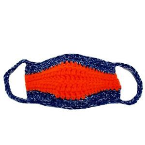 Handmade Crochet Washable Face Mask/PPE Blue Multicolor W/ Bright Orange Accent