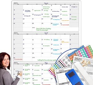 Dry Erase Vertical Three Month Laminated jumbo Wall Calendar, 46&#034; x 63&#034;, Huge qu