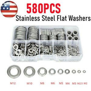 580Pcs/set Stainless Steel Flat Washers Spring Washers Assortment Set