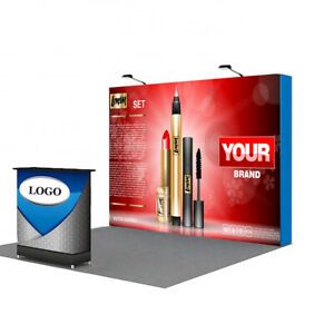 Custom 10ft Tension Fabric Trade Show Display Pop Up Stand Back Wall Booth