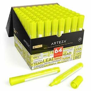 Arteza Yellow Highlighters Pack of 64 Wide Chisel Tip Markers Bulk Pack of Co...