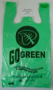 100 Qty. Go Green Bio-Degradable Plastic T-Shirt Bags 11.5&#034; x 6.5&#034; x 21&#034;