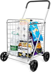 supenice Grocery Utility Shopping Cart - Deluxe Utility Cart w/ Oversized Basket
