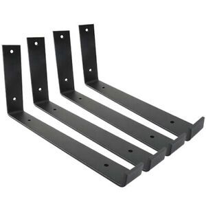 2X(Shelf Brackets 12 Inch 4PCS Heavy Duty Black Wall Bracket with Lip