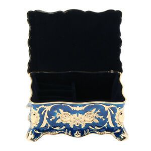 Vintage Rectangle Trinket Jewelry Boxes Metal Gift Storage Organizer Blue