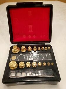 Vintage Troemner Brass Weights Set In Original Black Case 4 riders missing