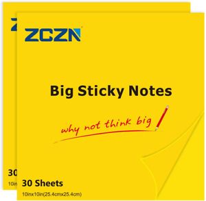 ZCZN Large Sticky Notes, 10 in X 10 in Self-Stick Note Pads, 30 Sheets/Pad, 2 Pa